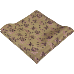 Zlatý pánský kapesníček s růžovo-fialovým květinovým vzorem