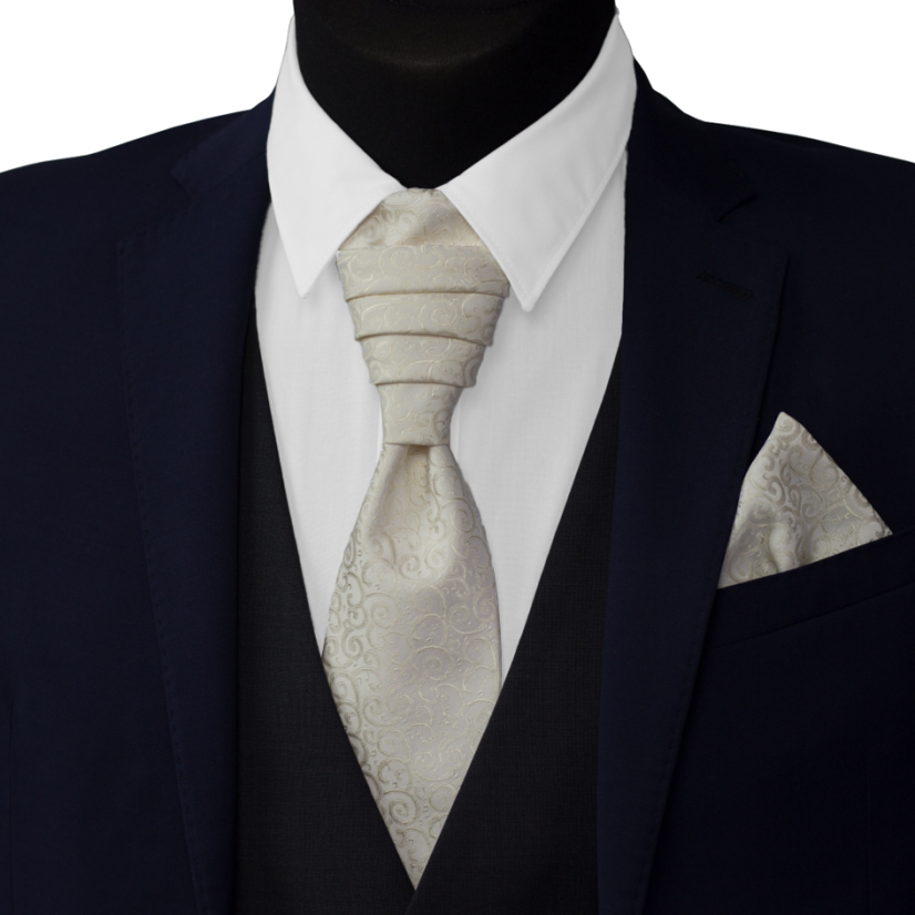 Smetanová (ecru) svatební kravata s vyšitými ornamenty