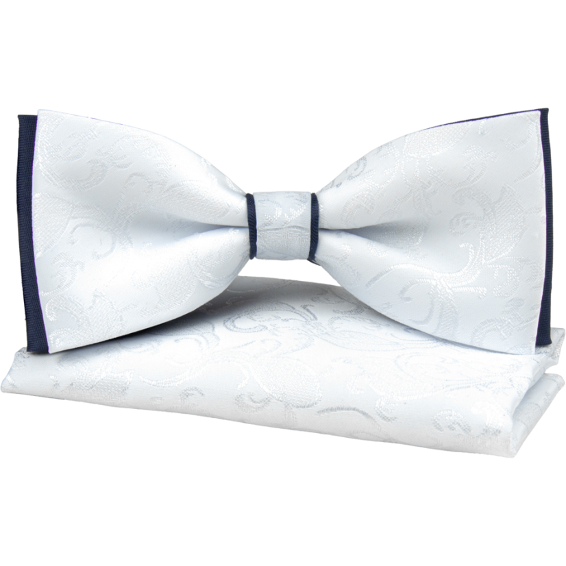 Bílo tmavě modrý pánský motýlek s jemným vzorem včetně kapesníčku