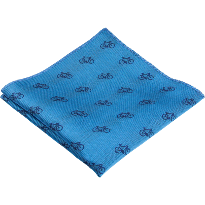 Blue Men's Pocket Square with Bicycle Motif
