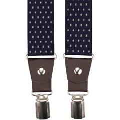 Tmavě modré pánské široké kšandy s křížky a pravou tmavě hnědou kůží