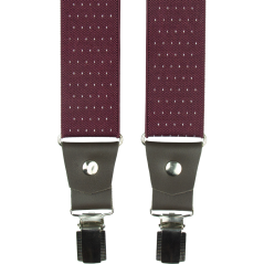 Bordó pánské široké kšandy s puntíky a pravou tmavě hnědou kůží