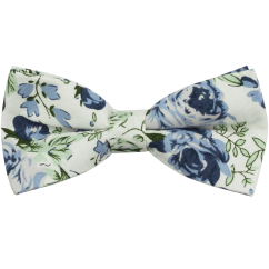 Bílý pánský bavlněný motýlek s modrými květy