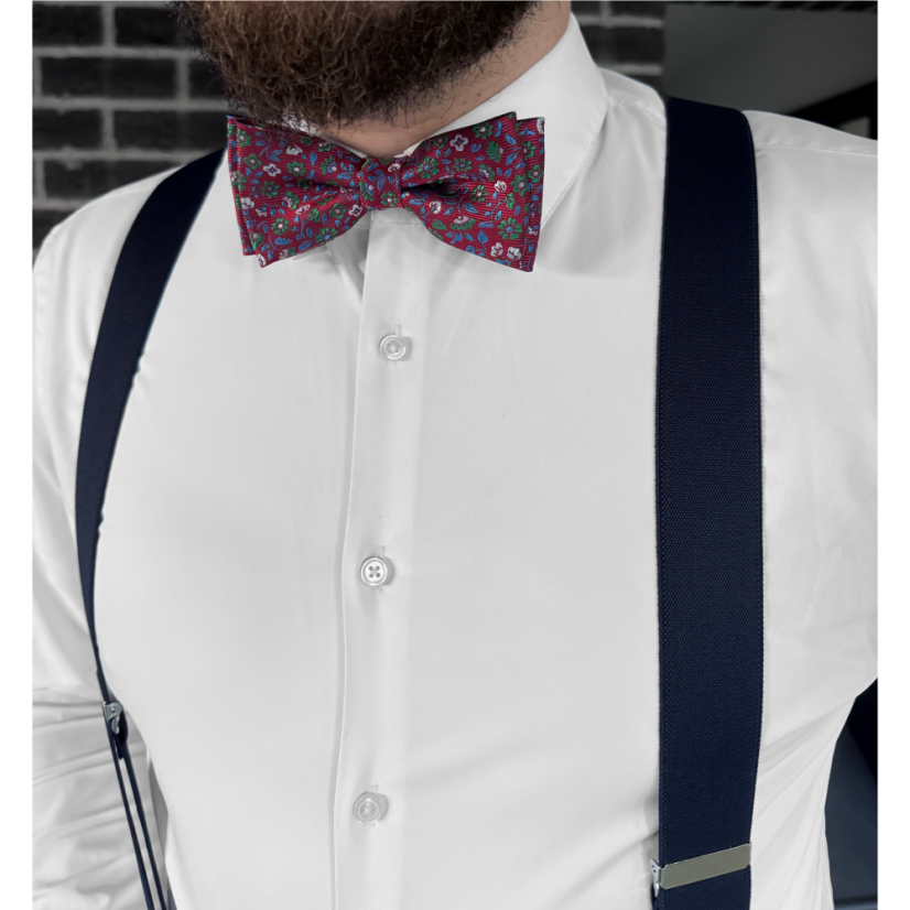 Tmavě modrá pánská sada s vínovým květinovým motivem