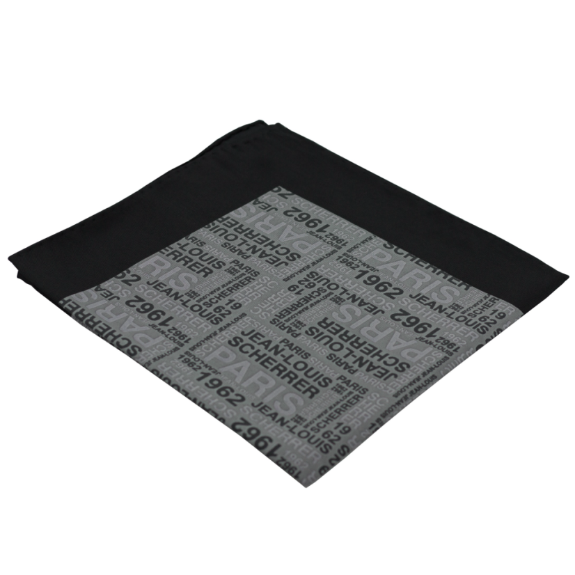 Grey Men's Pocket Square with Black Border and Text Motif Grey Men's Pocket Square with Black Border and Text Motif