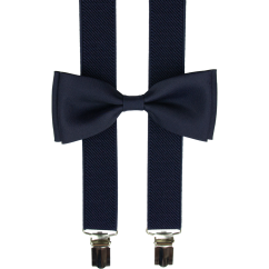 Dark Blue Men's Suspenders with Bow Tie