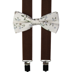 Brown Men's Suspenders with Cotton Floral Bow Tie