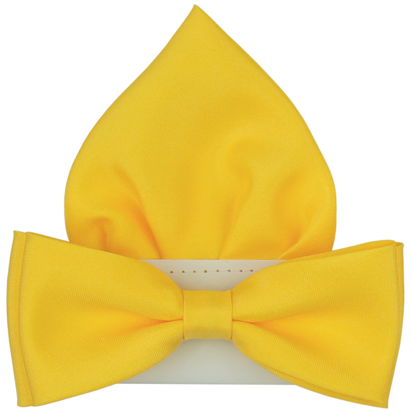 Kanárkově žlutý pánský motýlek matný s kapesníčkem