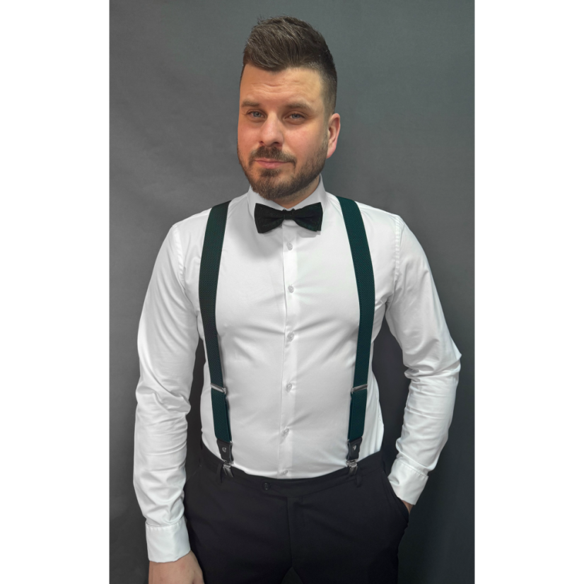 Smaragdově zelený pánský motýlek s černým vzorem