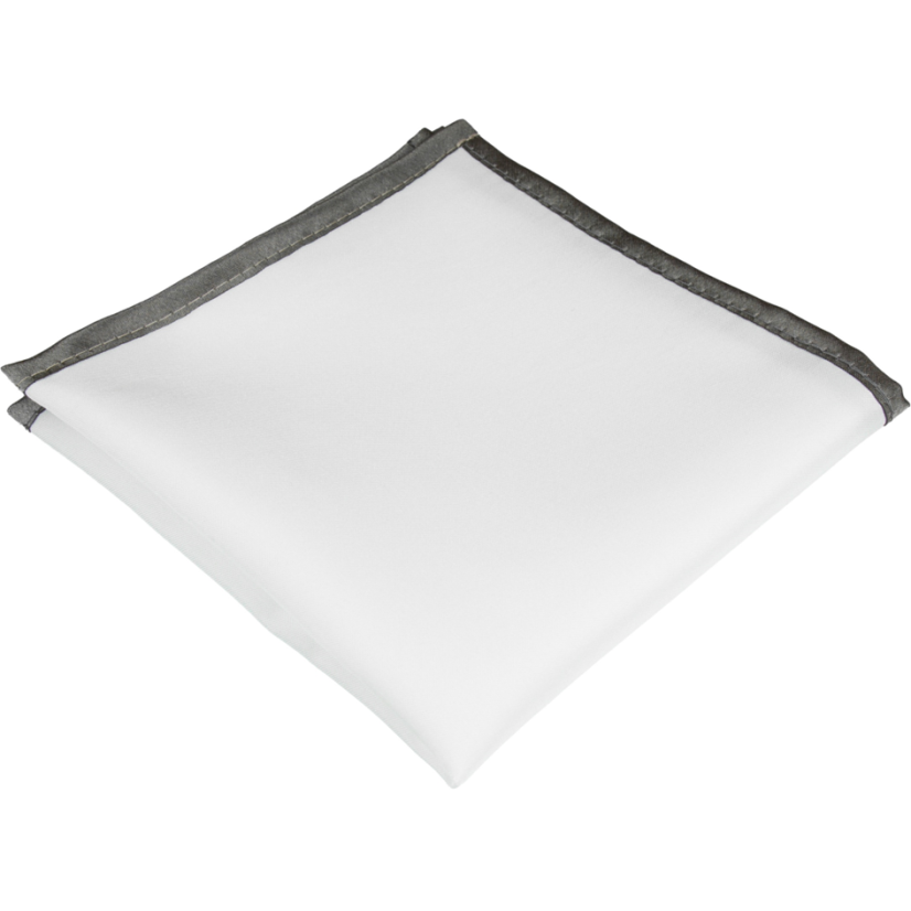 Bílý pánský kapesníček s grafitově šedým lemem