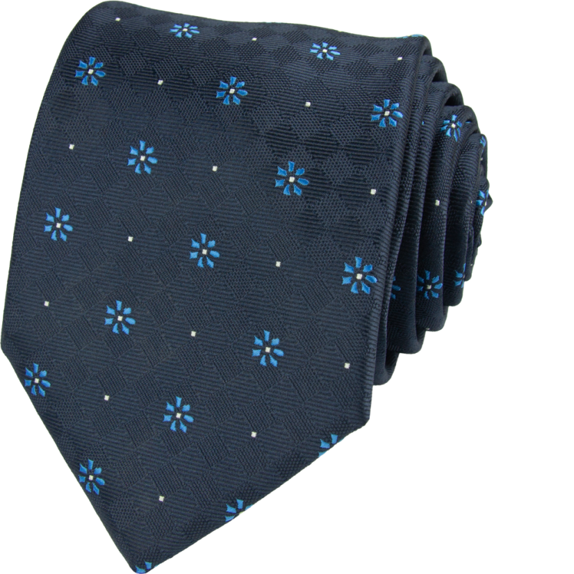 Tmavě modrá pánská kravata s modrým květinovým vzorem Tmavě modrá pánská kravata s modrým květinovým vzorem