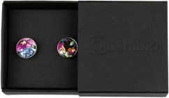 Černé manžetové knoflíčky s modro fialovými květy