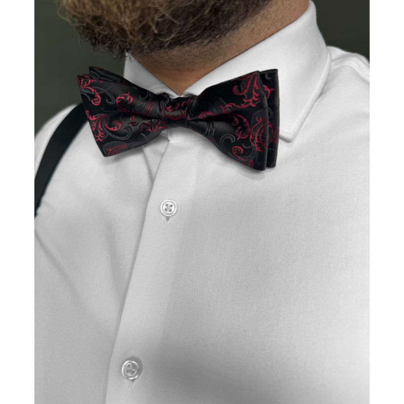 Černý pánský motýlek s bordó ornamentálním vzorem