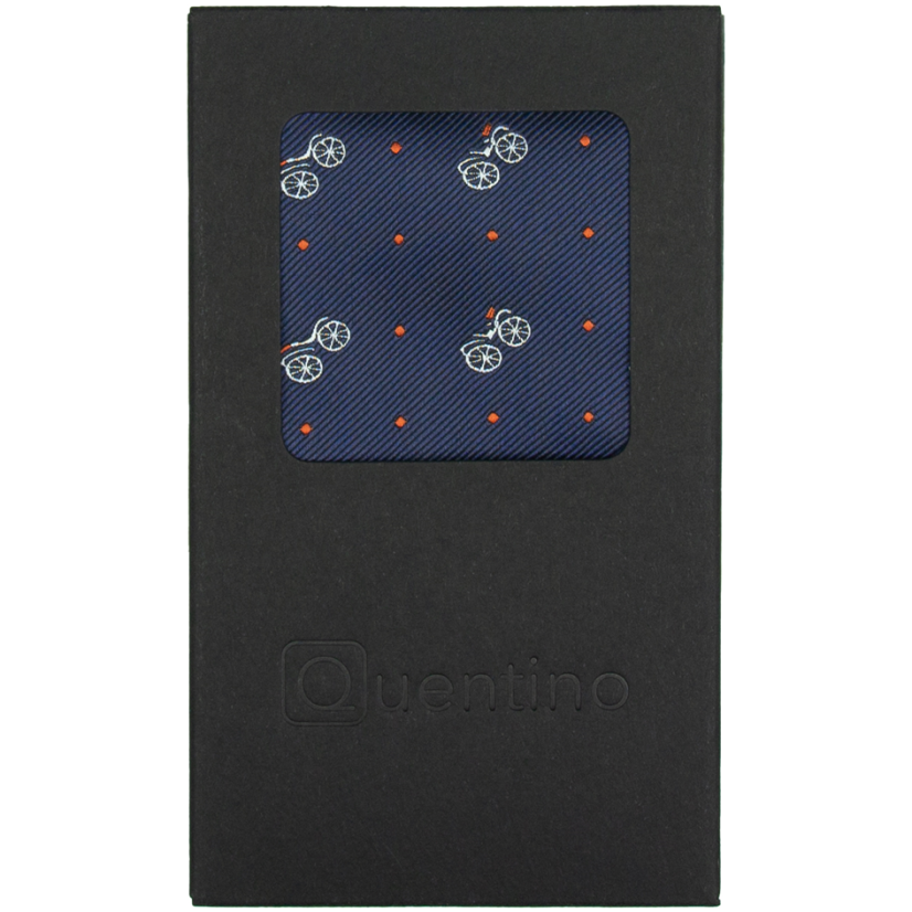 Dark Navy Men's Pocket Square with Polka Dots and BICYCLES