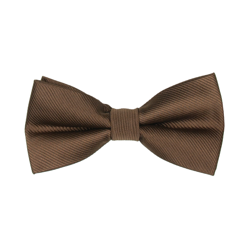 Hnědý dětský motýlek s vyšitými proužky matný