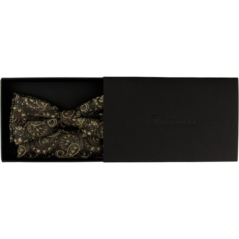 Dark Brown Men's Bow Tie with Gold Paisley Pattern