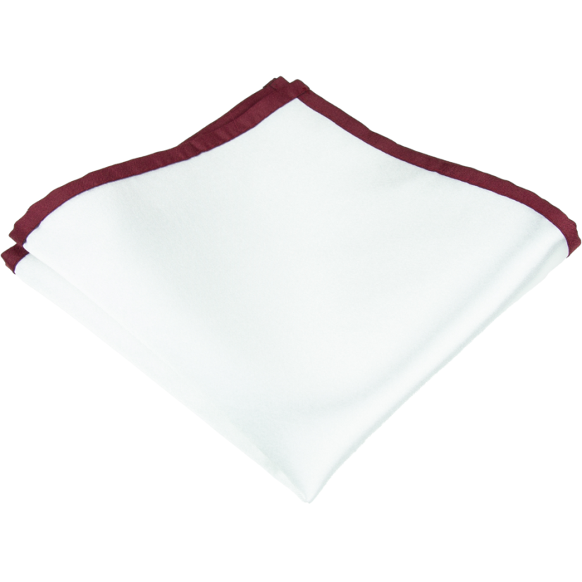 Bílý pánský kapesníček s vínově červeným lemem