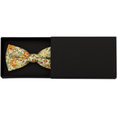 Světle béžový pánský bavlněný motýlek s žluto oranžovými květy