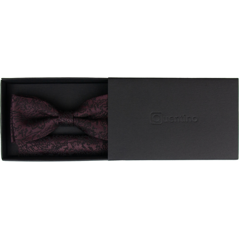 Bordó pánský motýlek s černým vzorem včetně kapesníčku