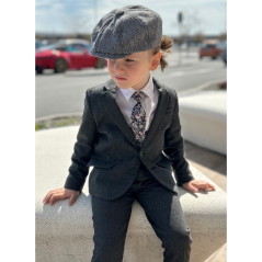 Black Children's Cotton Necktie with Grey-Pink Flowers