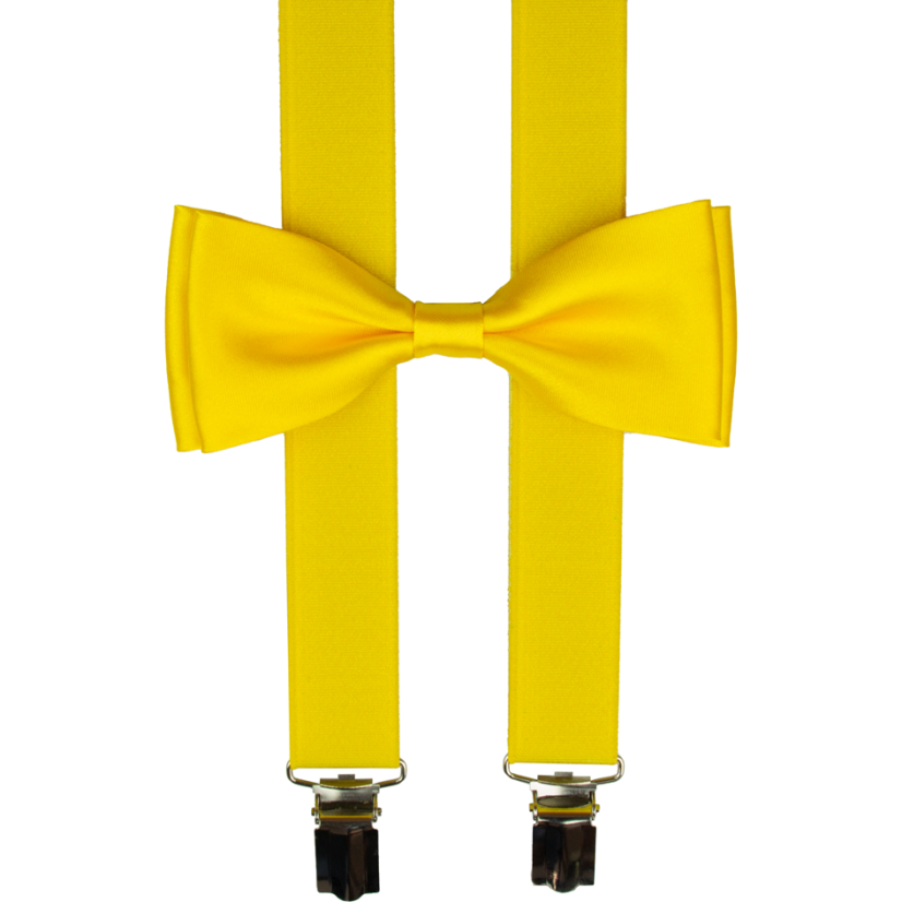 Kanárkově žluté pánské kšandy s motýlkem