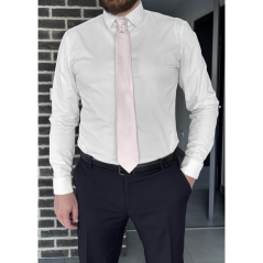 Světle růžová lesklá pánská svatební kravata s kapesníčkem