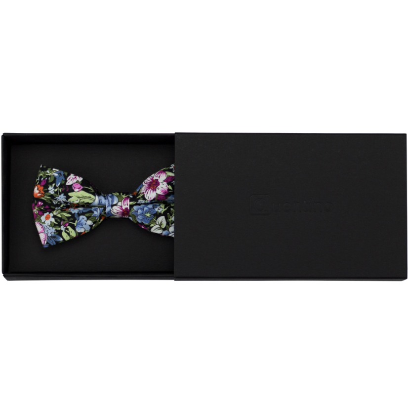 Černý dětský bavlněný motýlek s modro fialovými květy