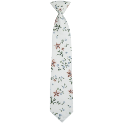 Cream Children's Cotton Necktie with Blue-Brown Floral Pattern