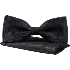 Černý pánský motýlek s tmavě šedým paisley vzorem