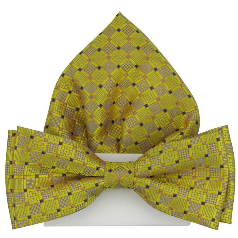 Zlatý pánský motýlek se vzorem včetně kapesníčku