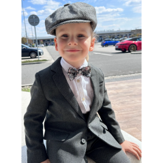 Black Children's Cotton Bow Tie with Grey-Pink Flowers