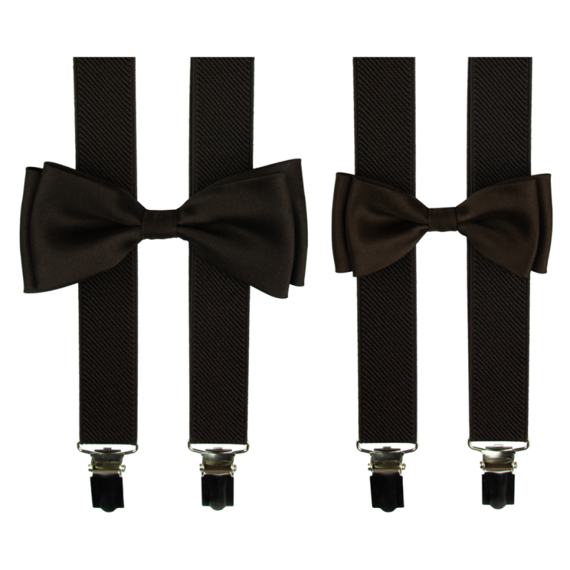 Tmavě hnědý set kšandy s motýlkem pro tátu a syna