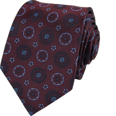 Bordó pánská hedvábná kravata s modrým vzorem