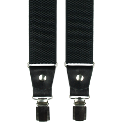 Black structured men's wide suspenders with black genuine leather
