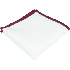 White Men's Pocket Square with Burgundy Red Border