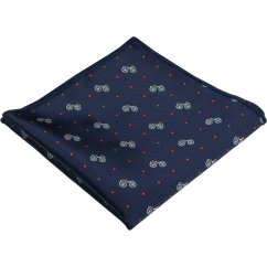 Tmavě modrý pánský kapesníček s puntíky a JÍZDNÍMI KOLY
