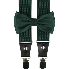 Smaragdově zelený pánský set s jemným vzorem - kšandy, motýlek a kapesníček