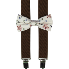 Brown Children's Suspenders with Cotton Floral Bow Tie