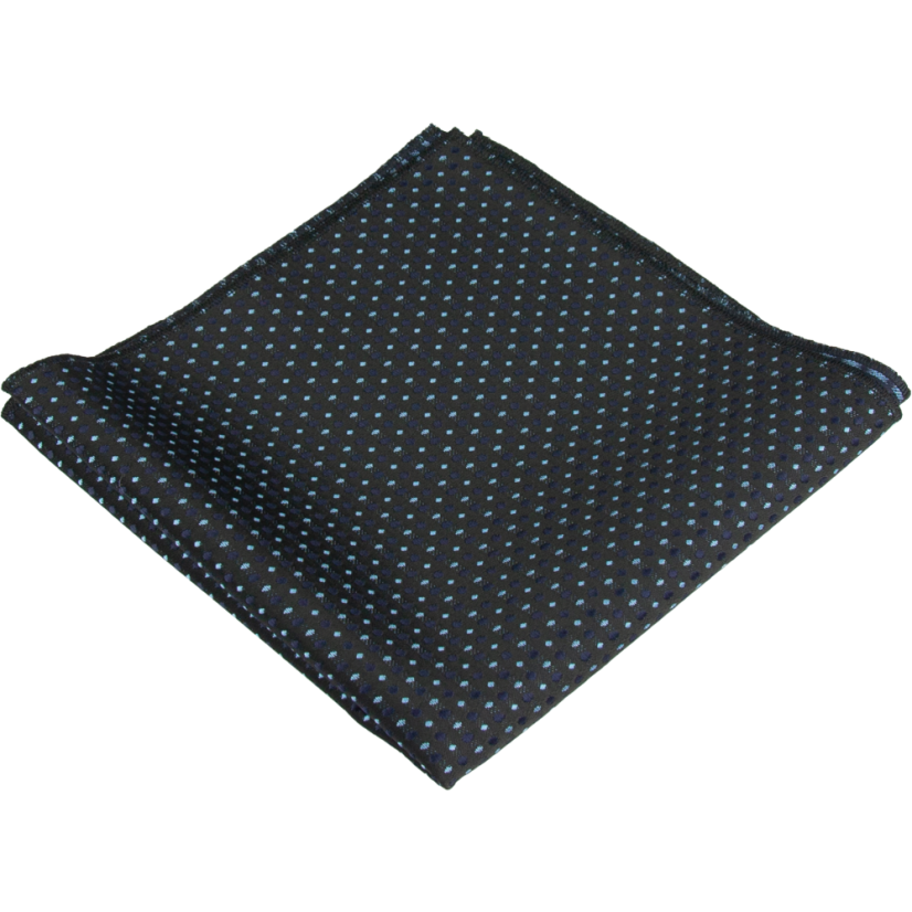 Černý pánský kapesníček s tmavě a světle modrými puntíky