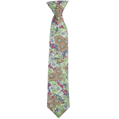 Brown Green Children's Cotton Necktie with Flowers