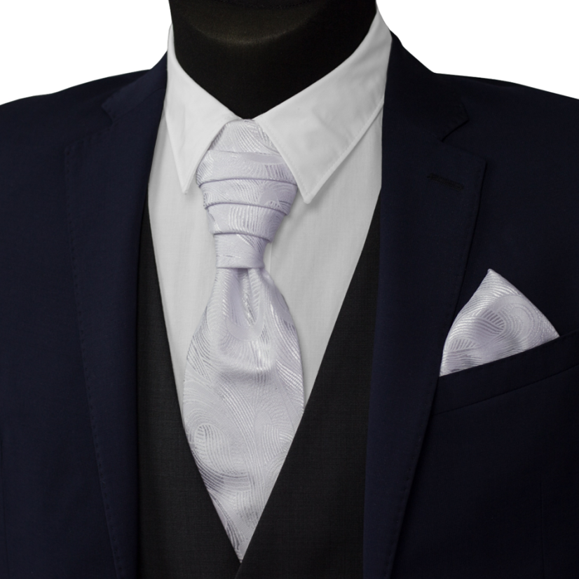 Bílá svatební kravata se stříbrnými ornamenty