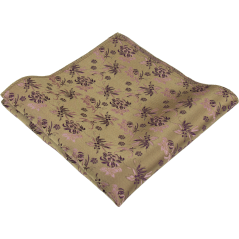 Zlatý pánský kapesníček s růžovo-fialovým květinovým vzorem