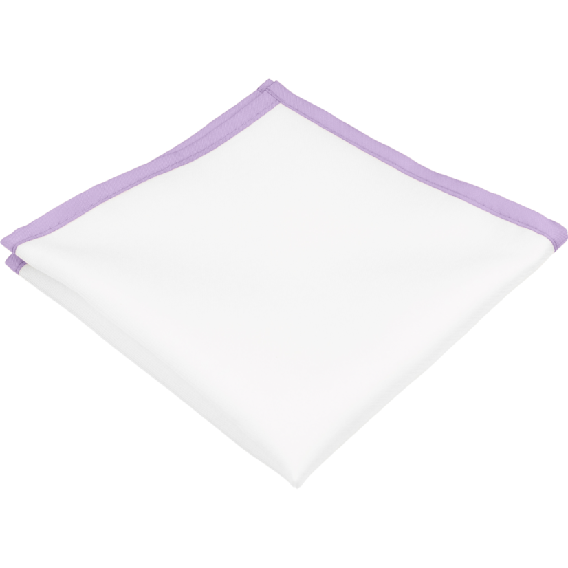 Bílý pánský kapesníček s levandulově fialovým lemem