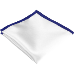 White Men's Pocket Square with Royal Blue Border