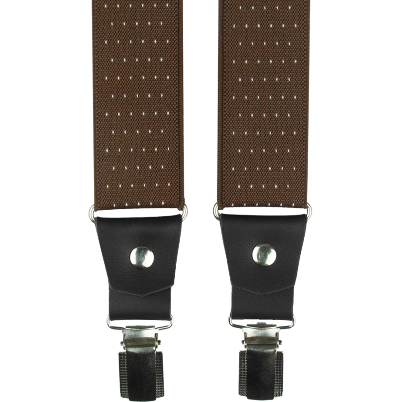 Hnědé pánské široké kšandy s puntíky a pravou černou kůží