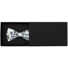 White Children's Cotton Bow Tie with Grey-Green Leaves