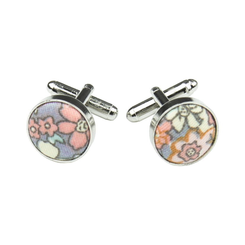 Šedo modré manžetové knoflíčky s barevnými květy