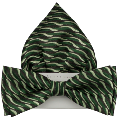 Tmavě zelený pánský motýlek s pruhy včetně kapesníčku