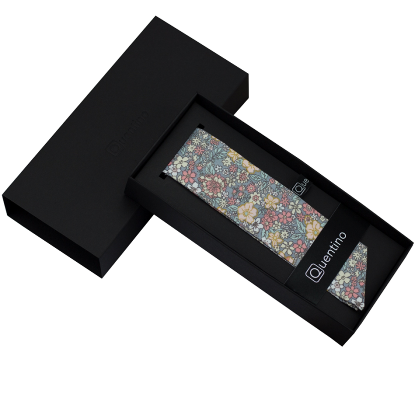 Šedo modrá dámská stuha s barevnými květy