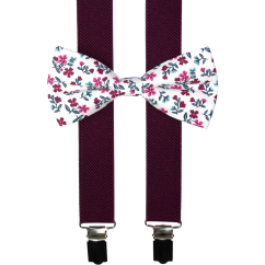 Bordó pánské kšandy s bavlněným květovaným motýlkem